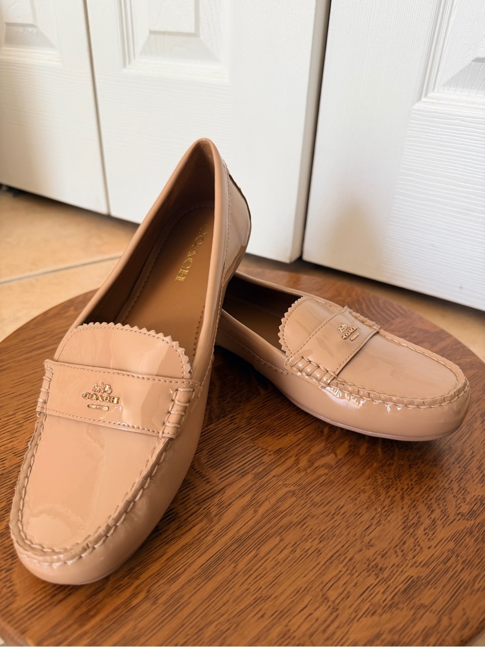 Coach Women's Patent Penny Loafers in Blush Beige